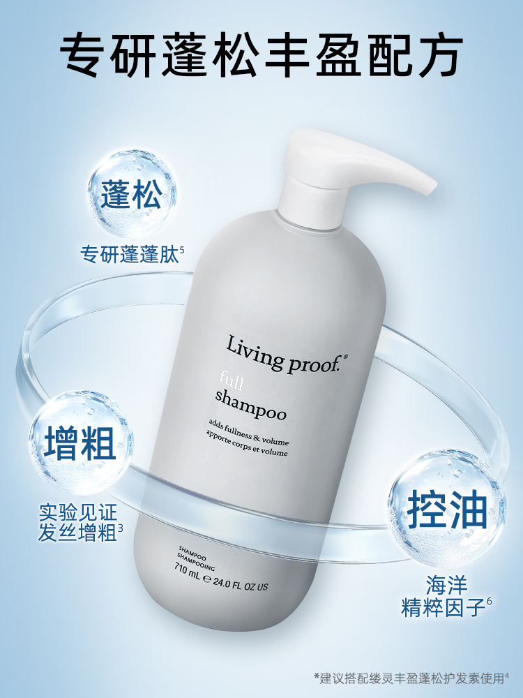 Livingproof缕灵丰盈蓬松控油洗发水细软塌洗发露无硅油 美国进口